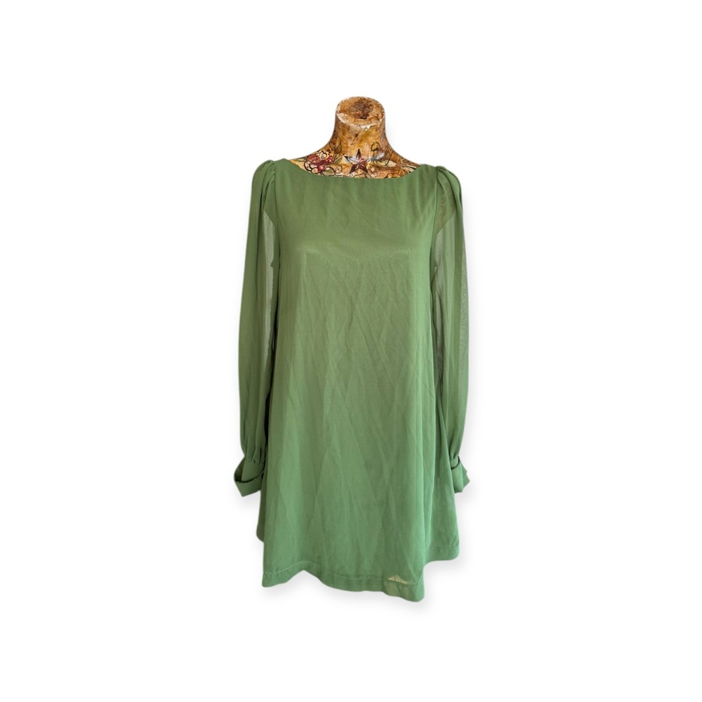 Nico LA green sheath sheer vintage retro style mini long sleeve medium
